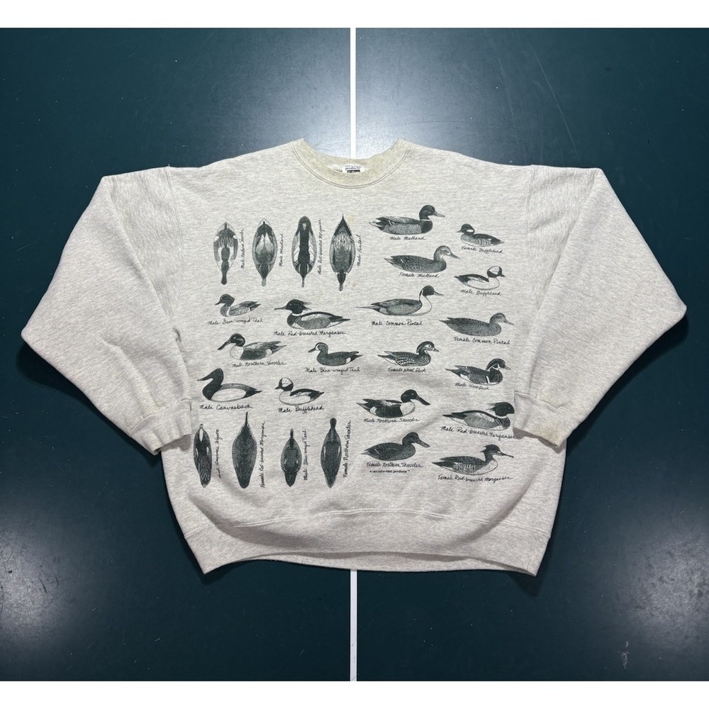 Vtg Relevant Products North American Ducks Sweatshirt XL Gray AOP Nature 1994